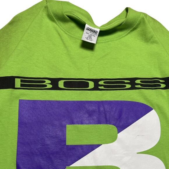 Vintage 1990s Boss By I.G. Design Spell Out Graphic Baggy Green T-Shirt 2XL - Picture 2 of 7